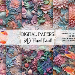 Papel digital floral 3d | Papel digital de flor 3d | Padrão floral 3d | Download instantâneo | Álbum de recortes | Artesanato DIY | Uso comercial