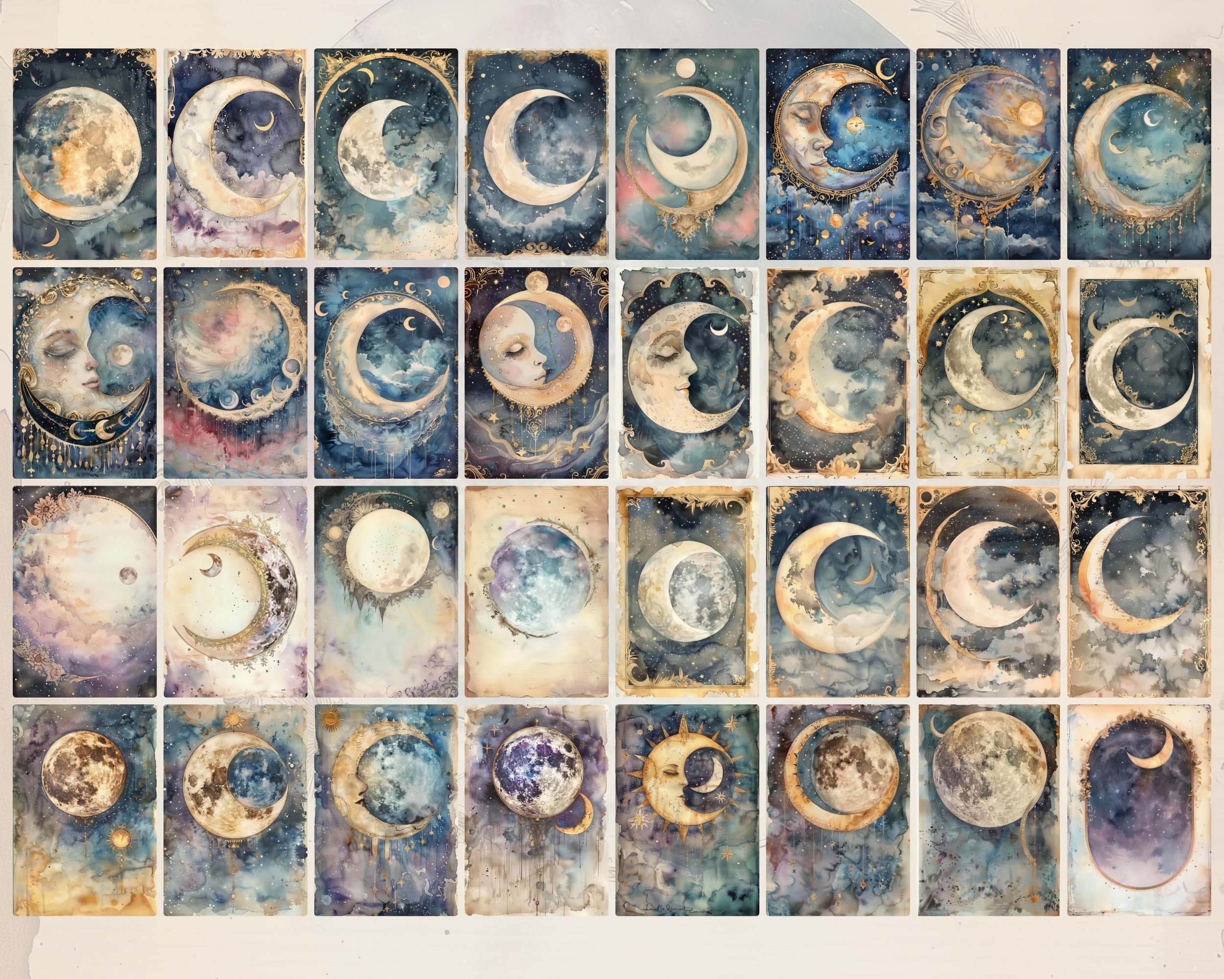 Celestial Moon Vintage Night Sky Printable Junk Journal Kit, Lunar ...