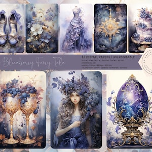 Big Bundle, Carta da giornale "Blueberry Junk", Download digitale, Acquerello, Tecnica mista, Download istantaneo, Rococò, Effimera, Carta digitale