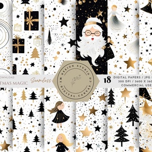 Christmas Digital Paper Commercial Use, Christmas Printable Paper, Christmas Background, Scrapbook Paper, Black and Gold Christmas Papers
