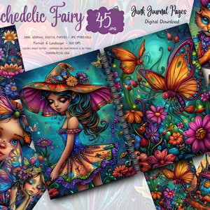 Psychedelic Fairy Junk Journal Pages, Fantasy Fairy Collage Printables, Digital Fairy Kit, Fairy Magic Collection, Forest Fairy Scrapbook