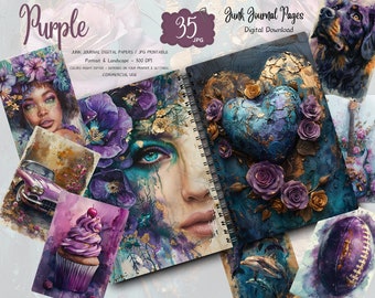 ボヘミアンパープルパターンのジャンクジャーナルキット、ジャンク