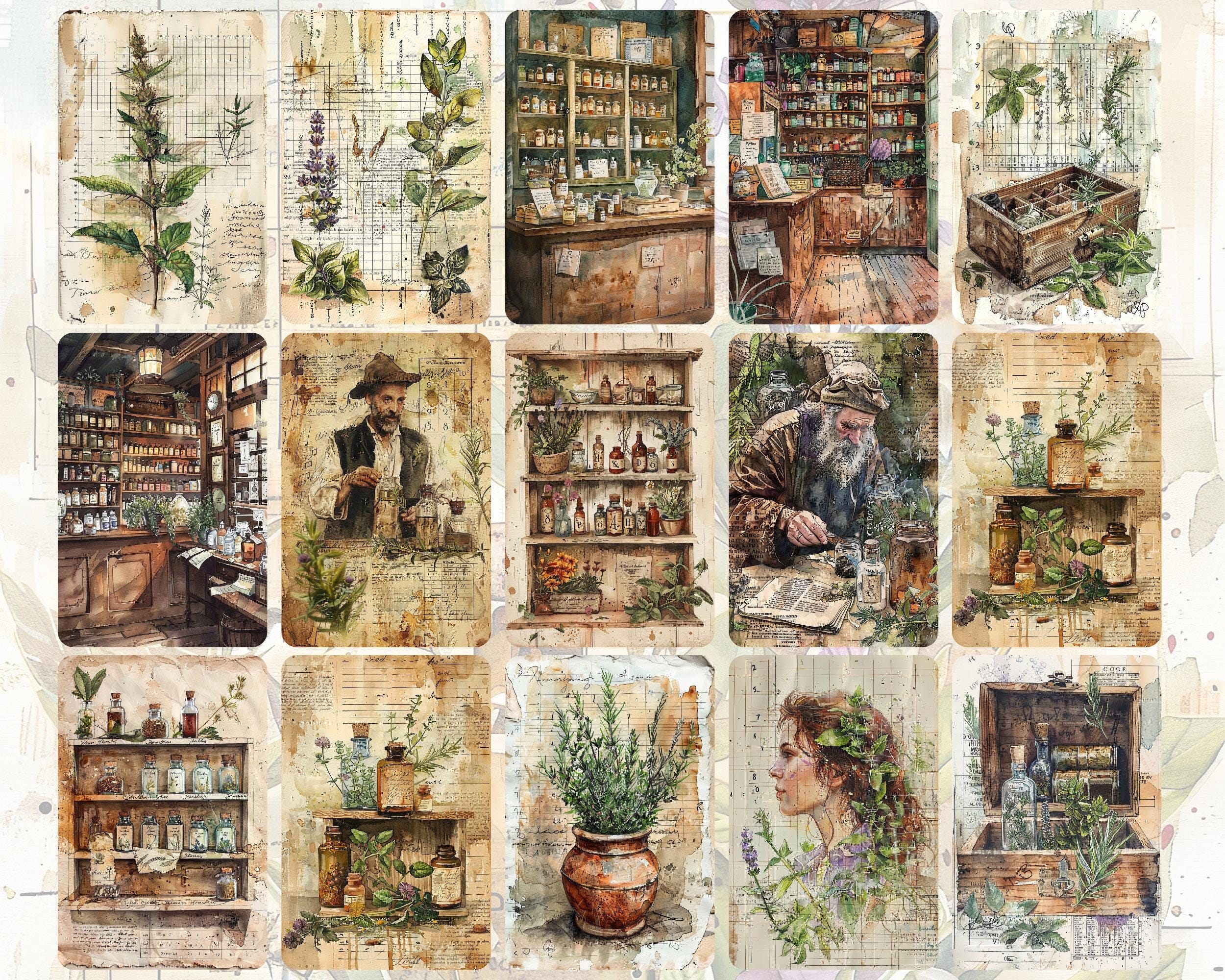 Botanical Herbs Junk Journal Pages Digital Download, Vintage Herbal ...