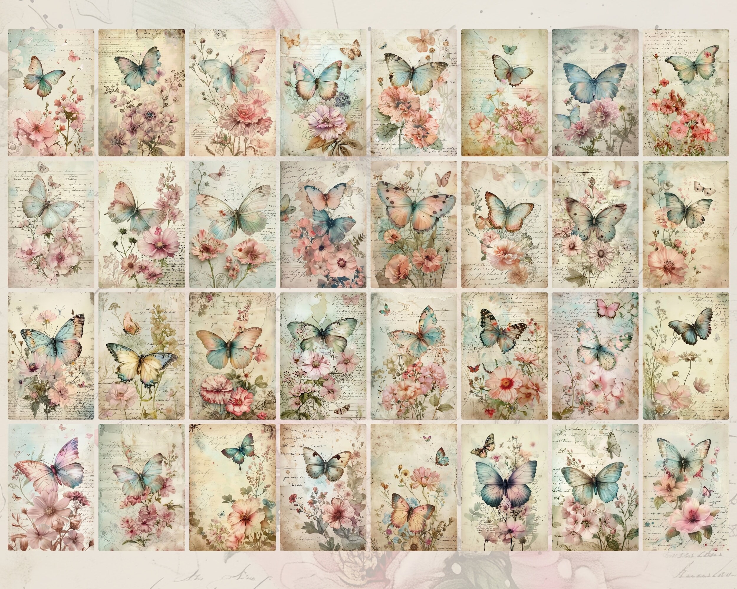 Watercolor Butterfly Fantasy, Vintage Ephemera, Junk Journal Kit ...