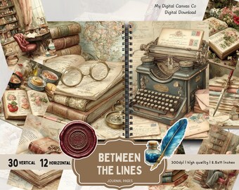 Vintage Books Junk Journal Kit, Antique Ephemera Printable Collage Sheets, Scrapbooking Pages, Digital Download