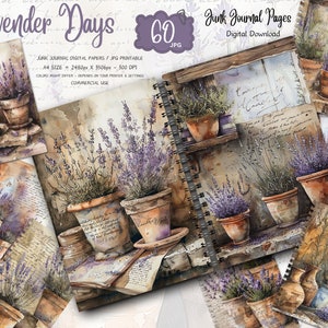 Lavender Junk Journal Pages, Vintage Lavender Junk Journal Kit, Junk Journal Printable Paper, Digital Collage Sheet, Instant Download