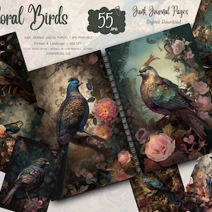 Vintage Bird Junk Journal Pages: Floral Ephemera (Digital Download)