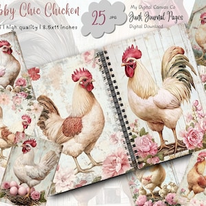 Vintage Shabby Chic Farm Chicken Junk Journal Printable Page, Rooster Junk Journal,Junk Journal Paper Digital Collage Sheet,Instant Download