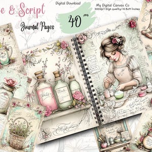 Kit de journal numérique indésirable Sage and Script | Imprimables d'apothicaire vintage | Éphémères shabby chic floral à base de plantes | JPG botanique, kit éphémère