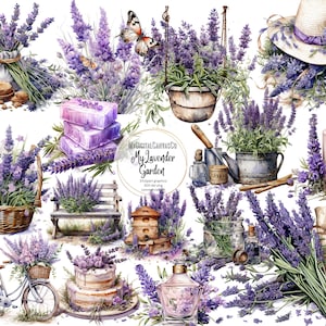 Watercolor Lavender Garden Clipart - Provence floral spring PNG format instant download for commercial use - high resolution