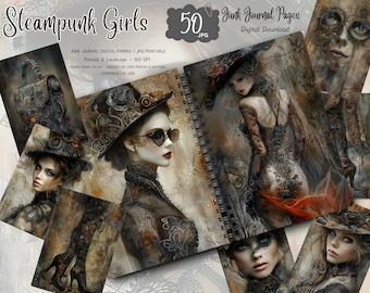 Victorian Steampunk, Steampunk Girls Junk Journal Pages, Industrial Grunge Ephemera, Mechanical Collage Sheet Printable, Digital Download