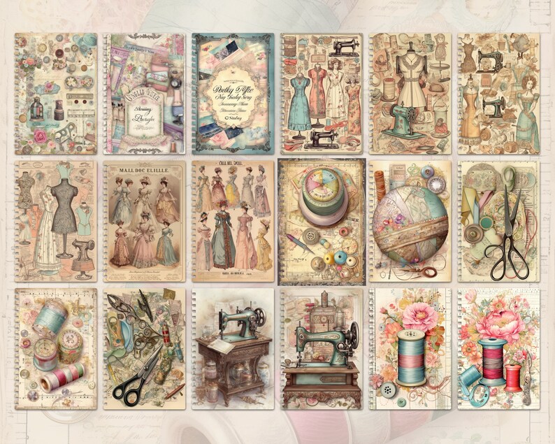 Vintage Sewing Junk Journal Pages, Digital Scrapbook Paper Kit ...