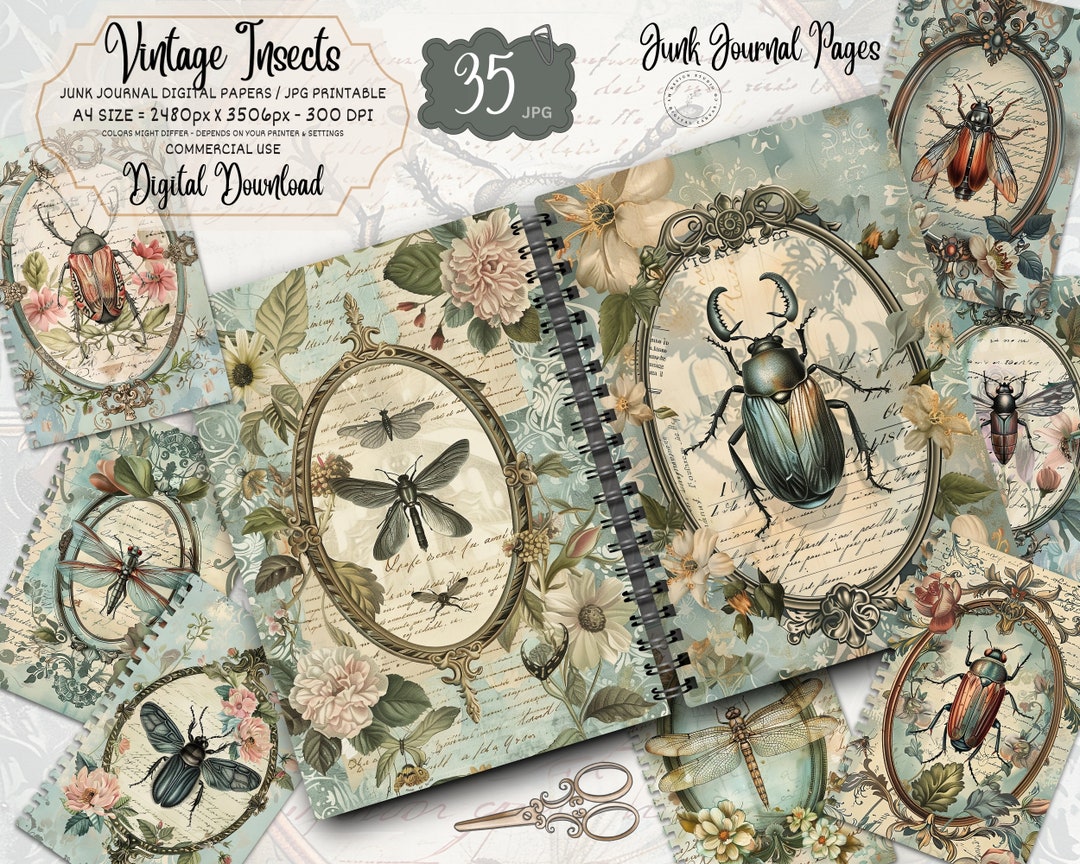 Vintage Insects Junk Journal Pages: Botanical Ephemera (digital ...
