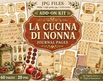 Italian Cottagecore, La Cucina di Nonna, Junk Journal Kit, Vintage Italian Kitchen Farmhouse, Tuscan Grandma Recipe Pages, Digital Download