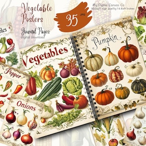 Vintage Vegetable Poster Junk Journal Kit | Printable Garden Ephemera | Botanical Veggie Pages | Kitchen Scrapbook Paper | Digital Download