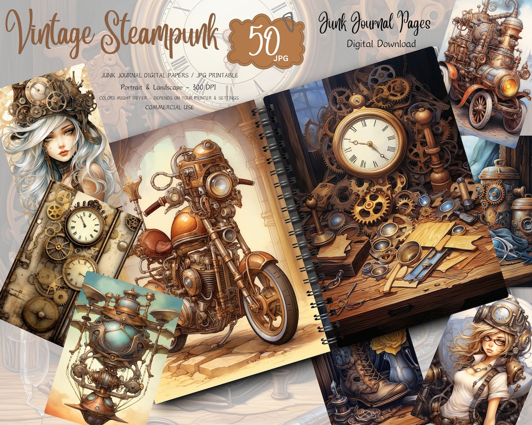 Steampunk Junk Journal Pages: Vintage Industrial Ephemera (digital ...