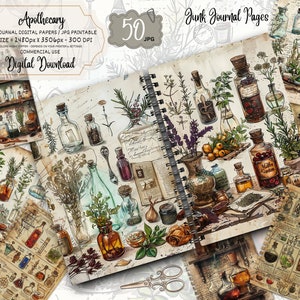 Apothecary Digital Papers, Mystic Potion Junk Journal Pages, Scrapbook Background Kit, Herbal Printable, Botanical Pharmacy Collage Sheet