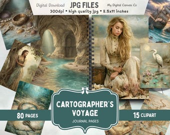 Antique Map Journal Kit: Explorer Voyage, Nautical Collage Ephemera (Digital Download)
