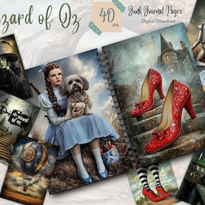 Páginas del diario de El Mago de Oz, Álbum de recortes imprimible de cuentos de hadas, Arte de El Mago de Oz, Fantasía mágica, Descarga instantánea, Páginas de diario basura