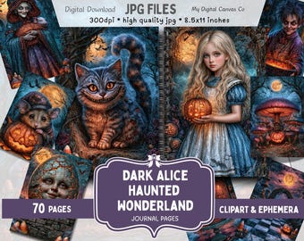 Dark Alice Haunted Wonderland Junk Journal Kit: Gothic Halloween Ephemera (Digital Download)