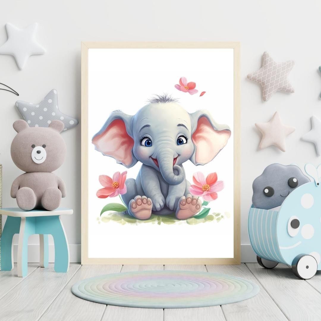 Nursery Wall Art Baby Elephant Digital Download Blush Pink - Etsy