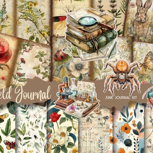 Field Junk Journal Printable Kit Nature Digital Download Victorian Vintage Ephemera Naturalist Scrapbook Paper Botanical Notebook Page