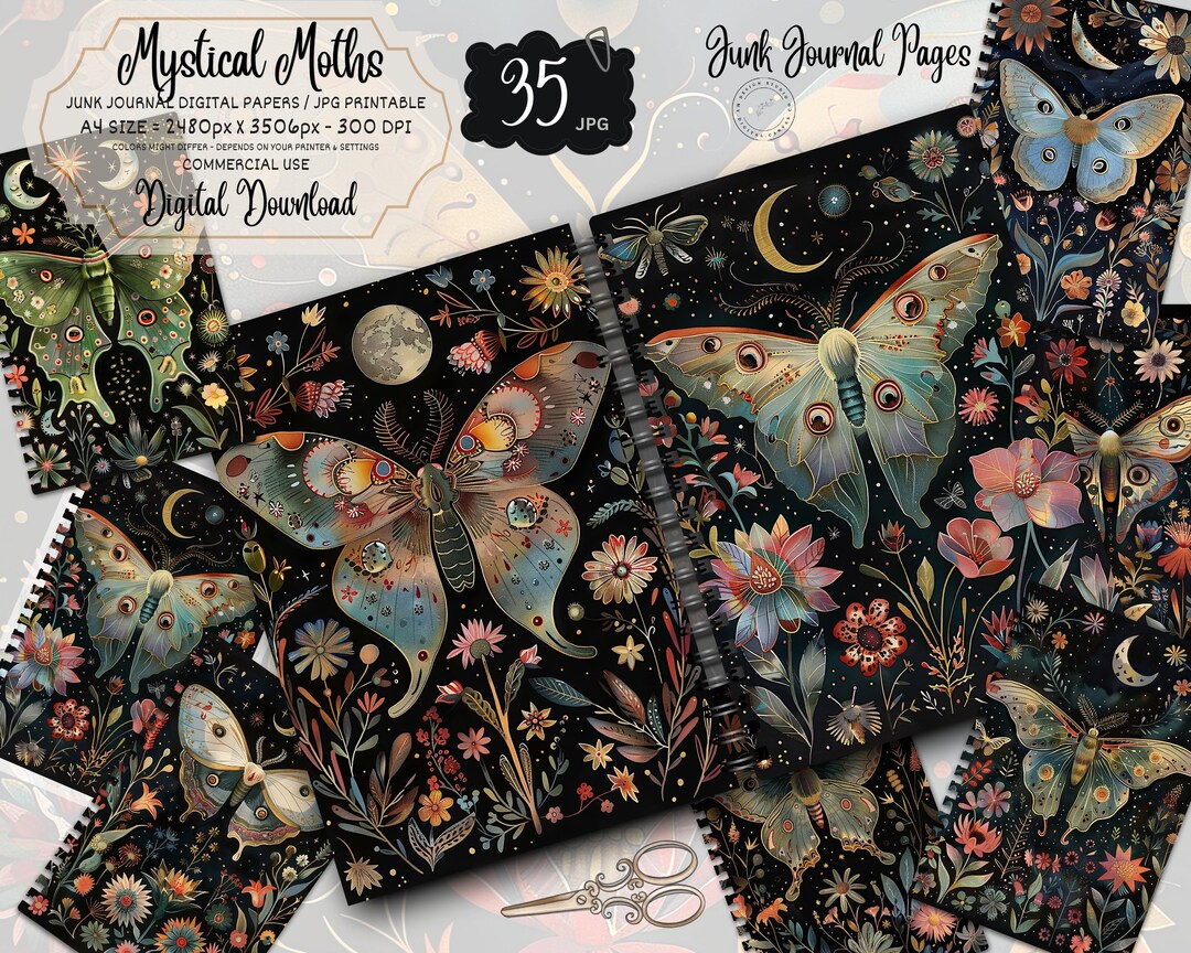 Moth Journal Mystical Moth Junk Journal Pages: Dark Goth Collage (digital Download ...