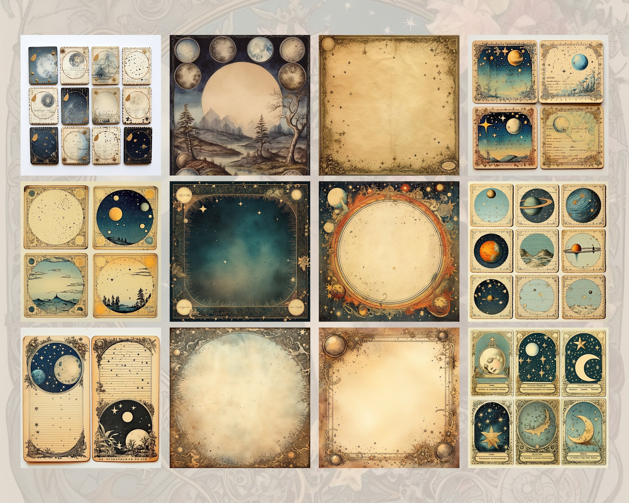 Celestial Moon Junk Journal Pages, Digital Scrapbook Paper Kit, Vintage ...