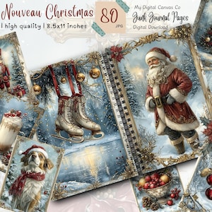 ART NOUVEAU Junk Journal, Vintage Merry Christmas Junk Journal Pages, Santa Scene Junk Journal Printable Paper, Digital Collage Sheet, Santa