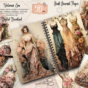 Aquarell viktorianische Lady & Kleider: Junk Journal Seiten (Digitaler Download)