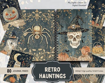 Halloween Junk Journal Kit Digital Download, Vintage Spooky Ephemera, Retro Hauntings Witchy Scrapbook Pages