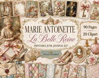 Marie Antoinette Junk Journal Kit, Rococo French Ephemera, Versailles Paris Scrapbook Paper, Pink Roses Shabby Chic, Digital Download