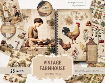 Vintage Farmhouse Patchwork Junk Journal Kit Digital Download, Cottagecore Quilt Digital Papers, Rustic Country Ephemera Collage