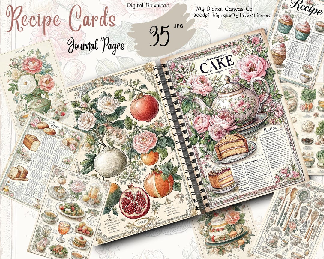 Vintage Recipe Card Junk Journal Kit: Printable Kitchen Ephemera (digital Download) - Etsy