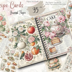 Vintage Recipe Card Junk Journal Kit: Printable Kitchen Ephemera (Digital Download)