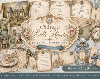 French Château, Châteaucore, Junk Journal Kit, Romantic Vintage Printable Scrapbook Pages, Belle Époque French Ephemera, Digital Download