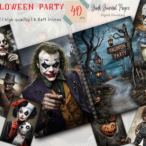 Halloween characters printable journal pages junk journal, Creepy Junk Journal, digital journal kit printable junk journal, instant download