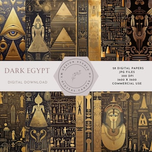 Ancient Egypt - Egyptian Digital Paper, Hieroglyphics Scrapbook Paper, Papyrus Vintage Antique Egypt Patterns, Digital Gold