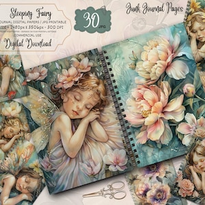 Schlafende Fee Junk Journal Seiten: Collage mit Zauber (Digitaler Download)