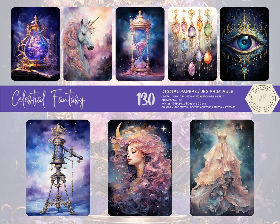 Celestial Fantasy Junk Journal Kit Digital Download, Galaxy Watercolor ...