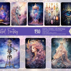 Big Bundle, 130 fichiers jpg, CELESTIAL FANTASY, Junk Journal Paper, Téléchargement numérique, Aquarelle, Mixed Media, Celestial Galaxy sun moon stars