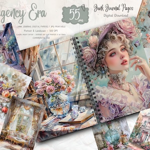Pagine di diario di epoca Regency, carta per scrapbooking romantico, dama vittoriana, effimeri vintage, shabby chic, carta stampabile, download digitale