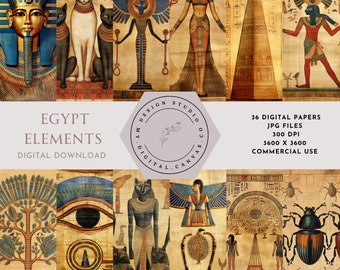 Egyptian Hieroglyphics Digital Paper, Gold Papyrus Patterns, Scrapbook Background, Junk Journal Kit, Collage Sheet, Digital Download