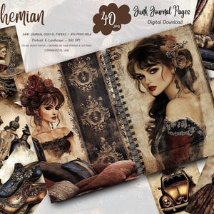 Kit de diario basura Boho Woman, páginas prefabricadas, página completa, tarjetas, etiquetas, boho, diario, archivos digitales, imprimible, descarga JPG, diario boho