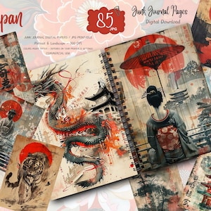 Vintage Japan Junk Journal Pages, Digital Scrapbook Paper Kit, Japanese Ephemera, Printable Collage Sheet, Asian Background, Oriental Prints