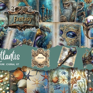Ancien ATLANTIS journal imprimable éphémère indésirable Océan poche sirène étiquette trésor enveloppe sous la mer papier doublé carte ATC nautique