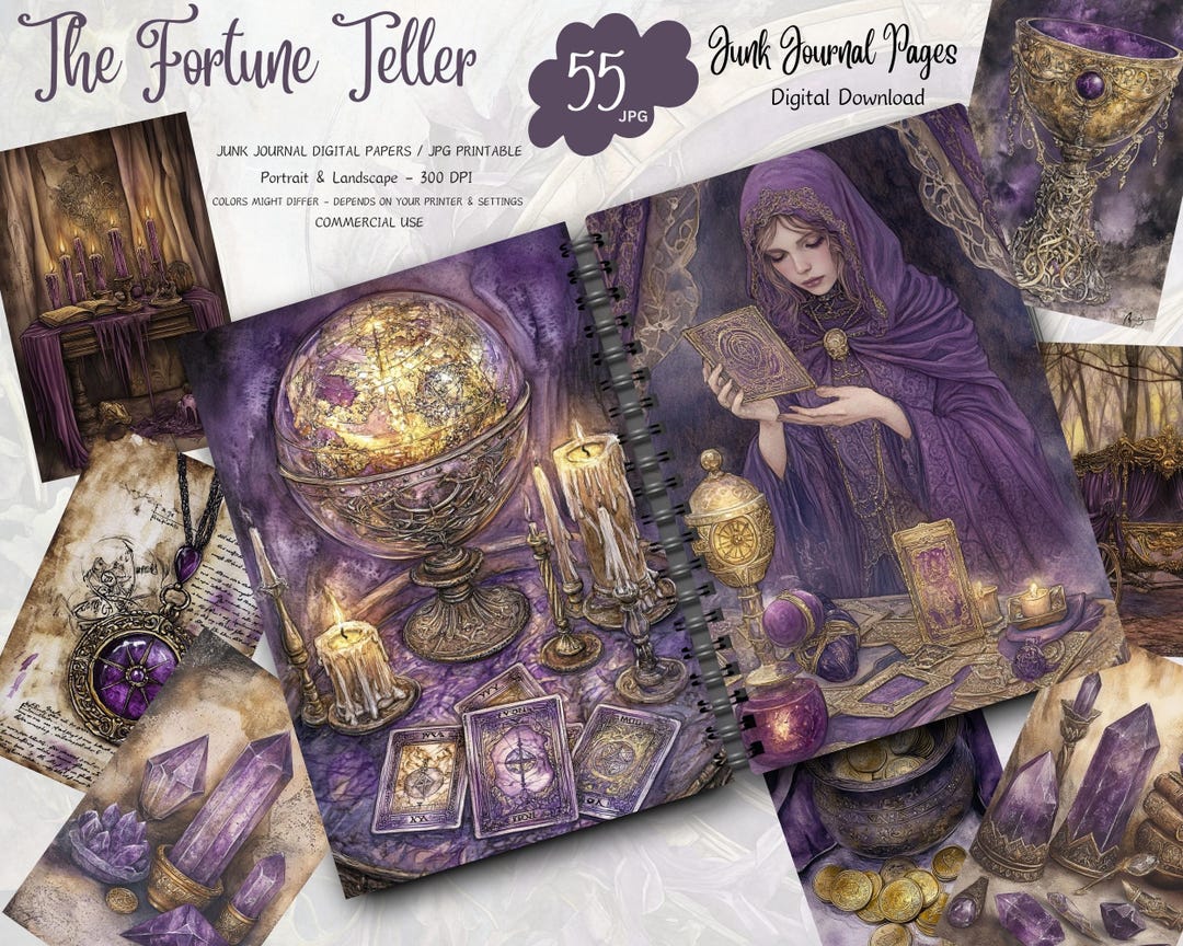 Fortune Teller Junk Journal Pages Digital Download, Purple Mystic ...