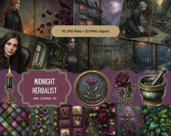 Junk Journal Kit Digital Download, Dark Cottagecore Printable Pages, Cottagegoth Ephemera, Moody Botanical Journal