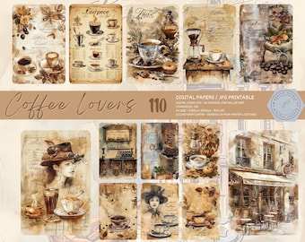 "Vintage Kaffee Junk Journal Seiten: ""Trinkgeschirr Collage"" (Jpeg digitaler Download)"