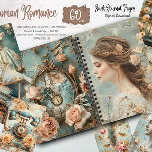 Romantic Pastel Victorian Junk Journal Kit, Neutral, Victorian, Teal, Ephemera, Floral Pastels, Vintage, Printable, Digital Download